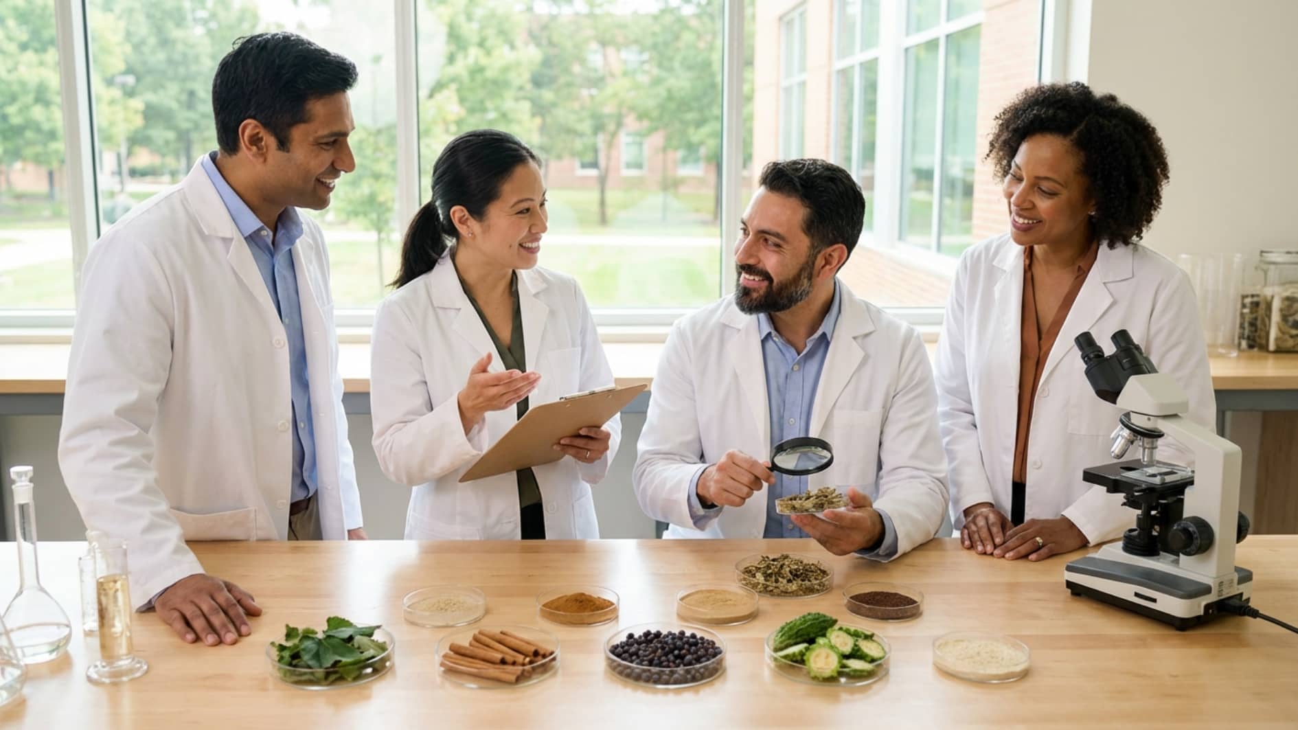 Research team studying ingredients